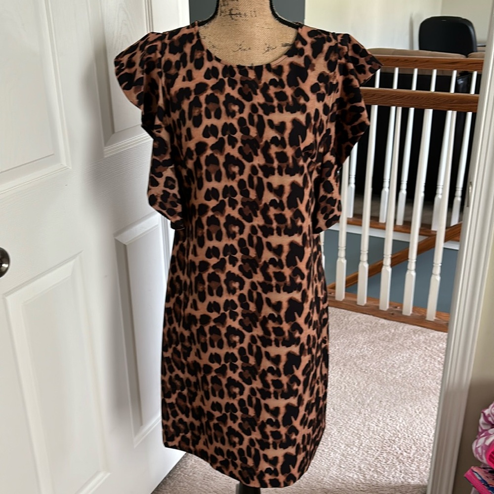 NWOT Laundry by Shelli Segal ruffle leopard dress size 10